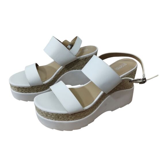 Michael Kors Women's Rhett Leather Platform Wedge‎ Sandals Size 10M Optic White - Picture 1 of 9